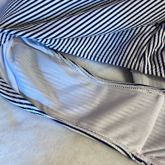 Pink Lily Navy Blue & White Striped Ruffle One Piece Swimsuit - Picture 9 of 10